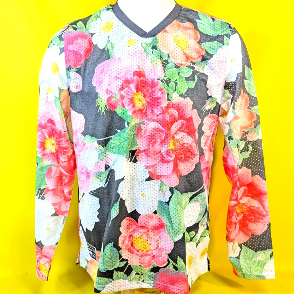 Primitive Skateboarding Men's Lrg Long Sleeve Floral Jersey Shirt V-neck